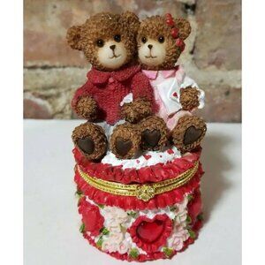 Valentine bear jewelry trinket box/ engagement ring box with brown bear couple.